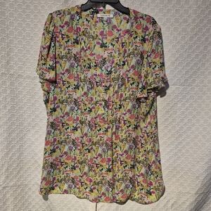 Rose & Olive Women's 2X Cottagecore Vibrant Pleated Floral Blouse